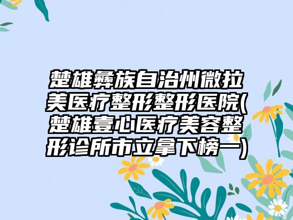 楚雄彝族自治州微拉美医疗整形整形医院(楚雄壹心医疗美容整形诊所市立拿下榜一)