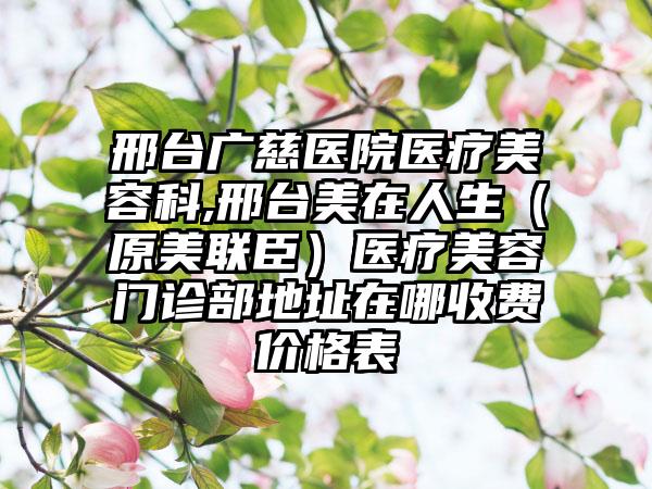 邢台广慈医院医疗美容科,邢台美在人生（原美联臣）医疗美容门诊部地址在哪收费价格表