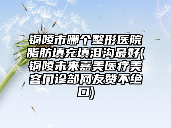 铜陵市哪个整形医院脂肪填充填泪沟最好(铜陵未来嘉美医疗美容门诊部网友赞不绝口)