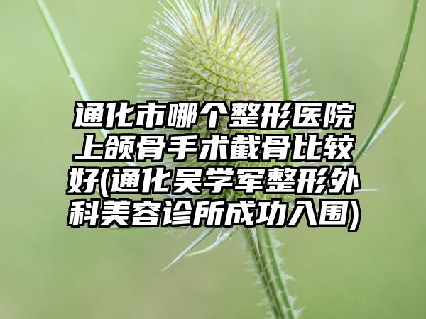 通化市哪个整形医院上颌骨手术截骨比较好(通化吴学军整形外科美容诊所成功入围)