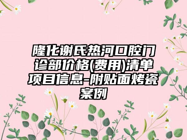 隆化谢氏热河口腔门诊部价格(费用)清单项目信息-附贴面烤瓷案例