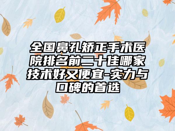 全国鼻孔矫正手术医院排名前二十佳哪家技术好又便宜-实力与口碑的首选