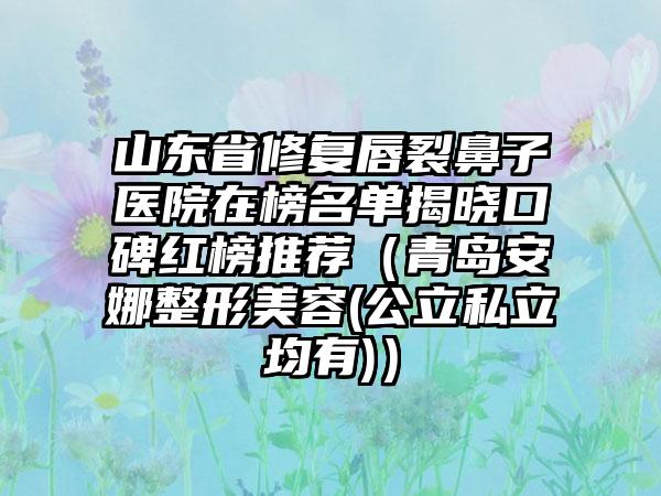 山东省修复唇裂鼻子医院在榜名单揭晓口碑红榜推荐（青岛安娜整形美容(公立私立均有)）