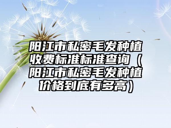 阳江市私密毛发种植收费标准标准查询（阳江市私密毛发种植价格到底有多高）