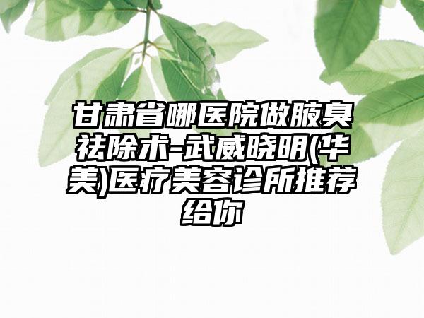 甘肃省哪医院做腋臭祛除术-武威晓明(华美)医疗美容诊所推荐给你