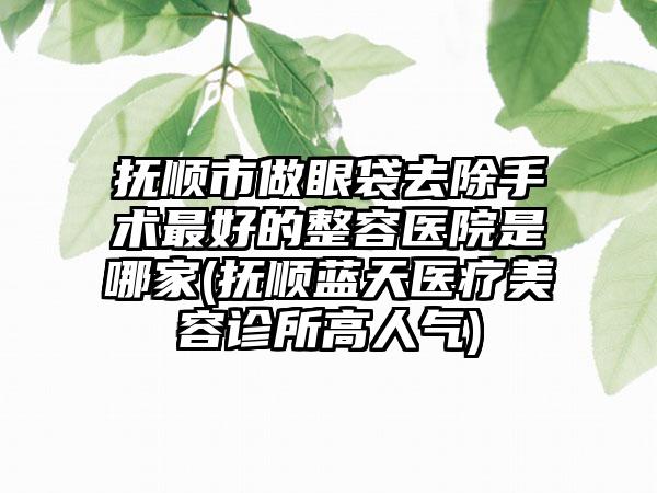 抚顺市做眼袋去除手术最好的整容医院是哪家(抚顺蓝天医疗美容诊所高人气)