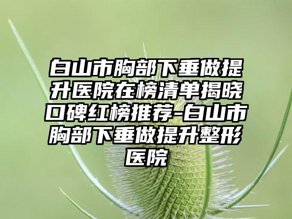 白山市胸部下垂做提升医院在榜清单揭晓口碑红榜推荐-白山市胸部下垂做提升整形医院