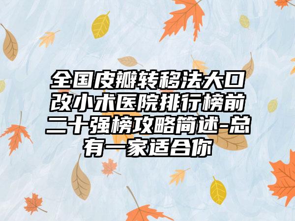 全国皮瓣转移法大口改小术医院排行榜前二十强榜攻略简述-总有一家适合你