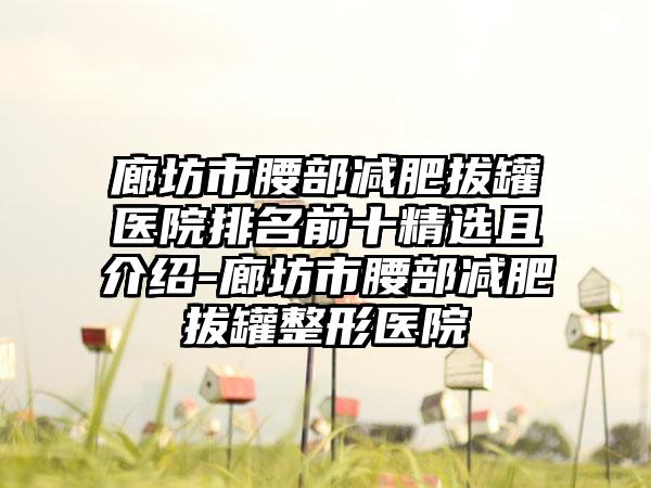 廊坊市腰部减肥拔罐医院排名前十精选且介绍-廊坊市腰部减肥拔罐整形医院