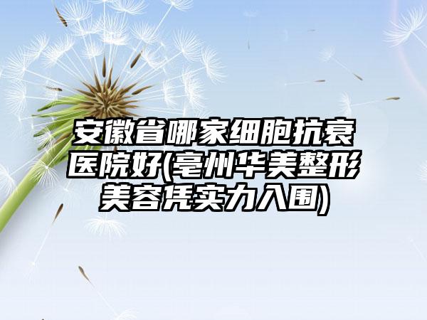 安徽省哪家细胞抗衰医院好(亳州华美整形美容凭实力入围)