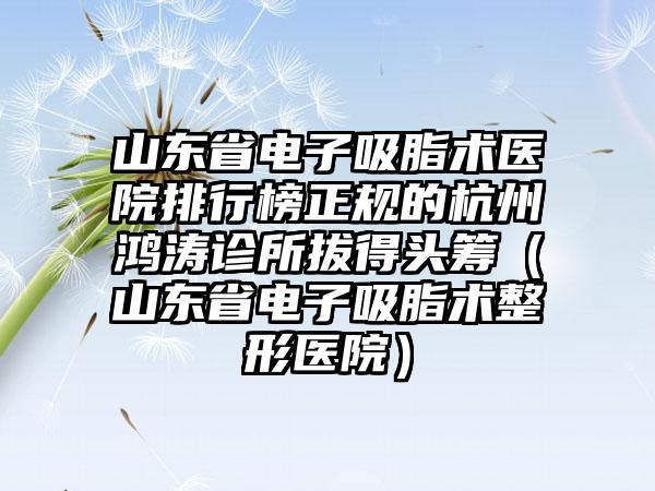 山东省电子吸脂术医院排行榜正规的杭州鸿涛诊所拔得头筹（山东省电子吸脂术整形医院）