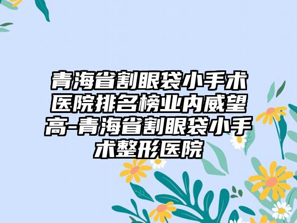 青海省割眼袋小手术医院排名榜业内威望高-青海省割眼袋小手术整形医院