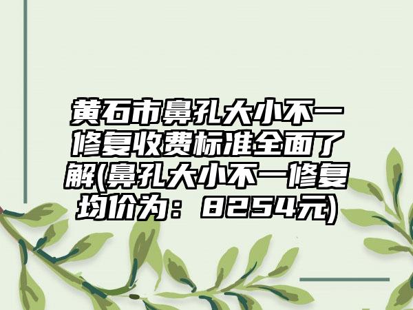 黄石市鼻孔大小不一修复收费标准全面了解(鼻孔大小不一修复均价为：8254元)