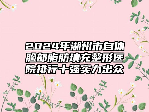 2024年湖州市自体脸部脂肪填充整形医院排行十强实力出众