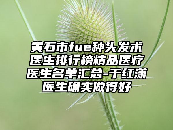 黄石市fue种头发术医生排行榜精品医疗医生名单汇总-于红潇医生确实做得好