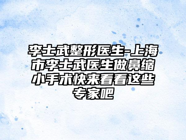 李士武整形医生-上海市李士武医生做鼻缩小手术快来看看这些专家吧