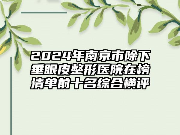 2024年南京市除下垂眼皮整形医院在榜清单前十名综合横评