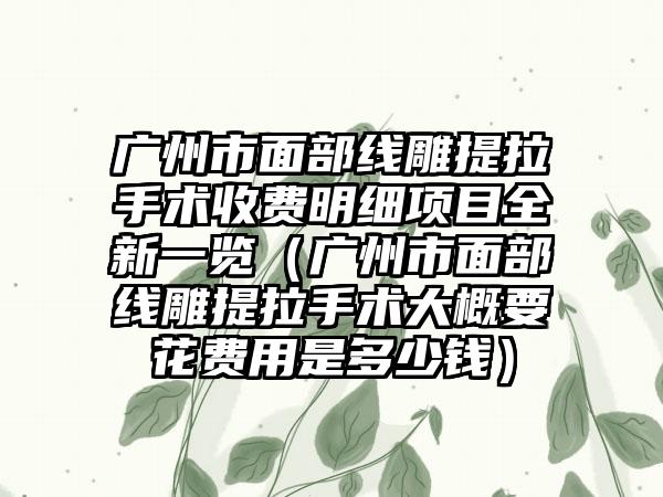 广州市面部线雕提拉手术收费明细项目全新一览（广州市面部线雕提拉手术大概要花费用是多少钱）