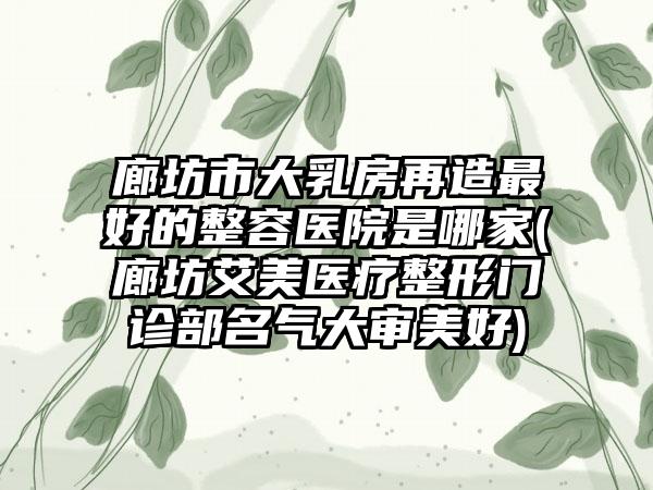 廊坊市大乳房再造最好的整容医院是哪家(廊坊艾美医疗整形门诊部名气大审美好)