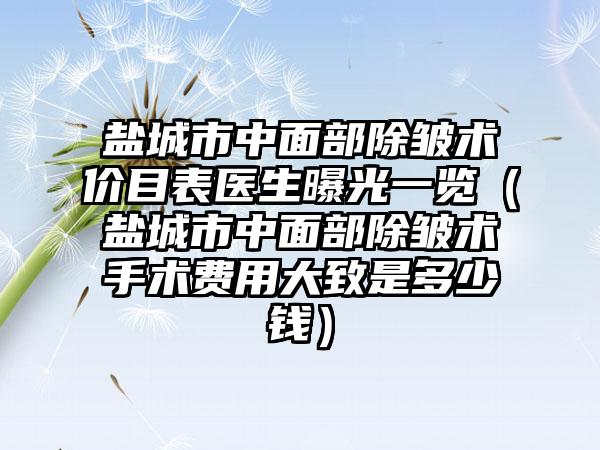 盐城市中面部除皱术价目表医生曝光一览（盐城市中面部除皱术手术费用大致是多少钱）