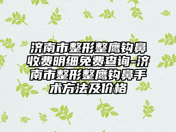 济南市整形整鹰钩鼻收费明细免费查询-济南市整形整鹰钩鼻手术方法及价格