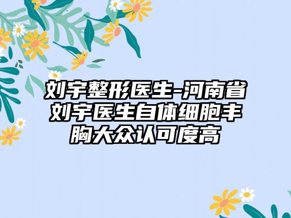 刘宇整形医生-河南省刘宇医生自体细胞丰胸大众认可度高