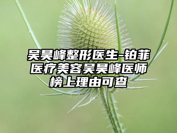 吴昊峰整形医生-铂菲医疗美容吴昊峰医师榜上理由可查