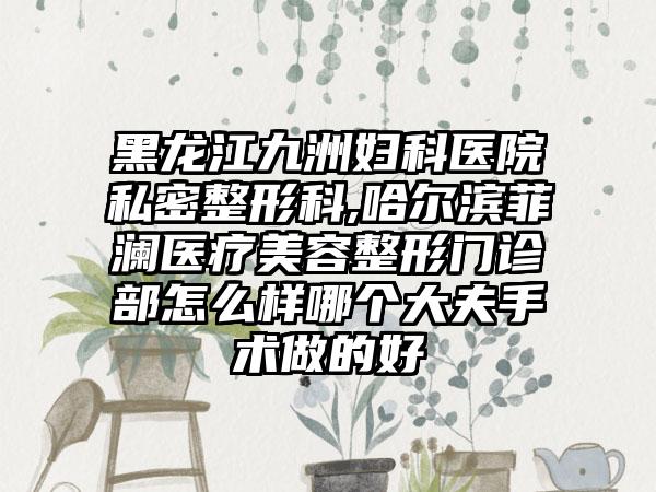 黑龙江九洲妇科医院私密整形科,哈尔滨菲澜医疗美容整形门诊部怎么样哪个大夫手术做的好