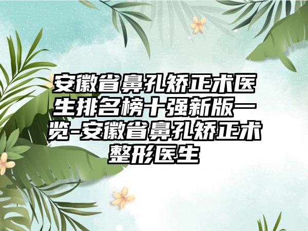 安徽省鼻孔矫正术医生排名榜十强新版一览-安徽省鼻孔矫正术整形医生