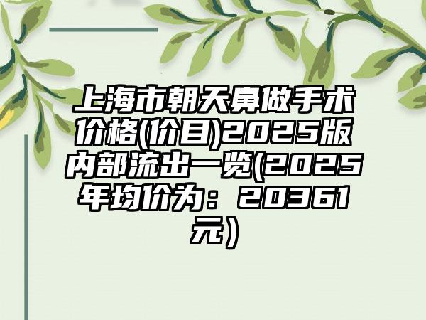 上海市朝天鼻做手术价格(价目)2025版内部流出一览(2025年均价为：20361元）