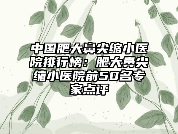 中国肥大鼻尖缩小医院排行榜：肥大鼻尖缩小医院前50名专家点评