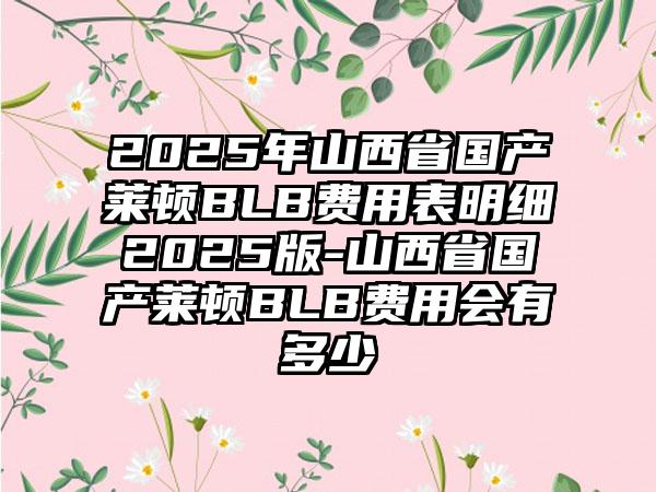 2025年山西省国产莱顿BLB费用表明细2025版-山西省国产莱顿BLB费用会有多少