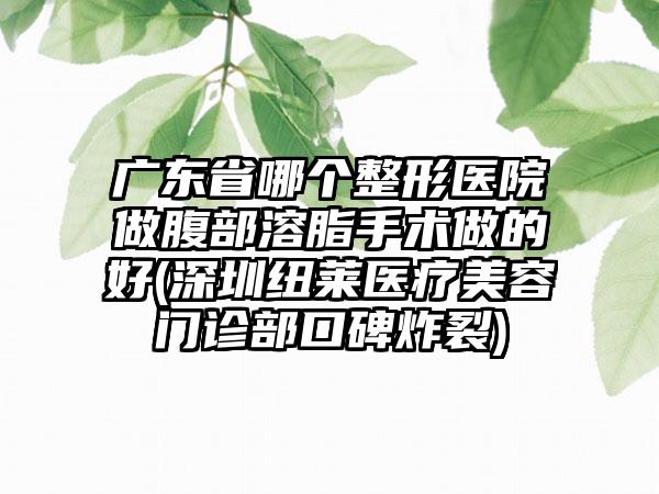 广东省哪个整形医院做腹部溶脂手术做的好(深圳纽莱医疗美容门诊部口碑炸裂)