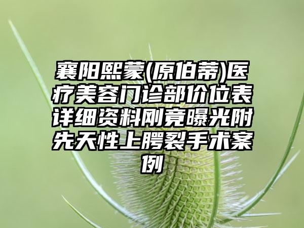 襄阳熙蒙(原伯蒂)医疗美容门诊部价位表详细资料刚竟曝光附先天性上腭裂手术案例