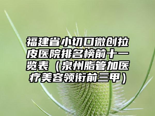 福建省小切口微创拉皮医院排名榜前十一览表（泉州脂管加医疗美容领衔前三甲）