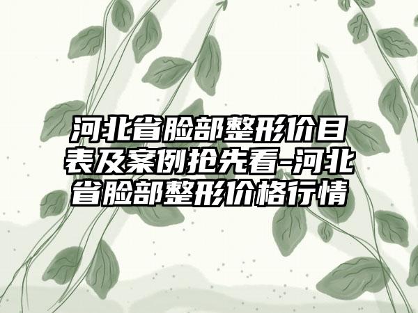 河北省脸部整形价目表及案例抢先看-河北省脸部整形价格行情