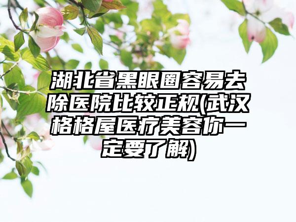 湖北省黑眼圈容易去除医院比较正规(武汉格格屋医疗美容你一定要了解)