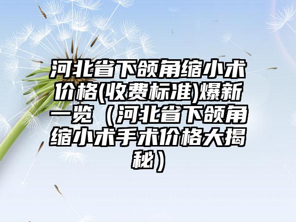 河北省下颌角缩小术价格(收费标准)爆新一览（河北省下颌角缩小术手术价格大揭秘）