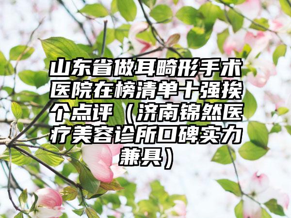 山东省做耳畸形手术医院在榜清单十强挨个点评（济南锦然医疗美容诊所口碑实力兼具）