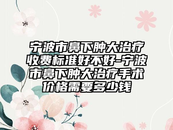 宁波市鼻下肿大治疗收费标准好不好-宁波市鼻下肿大治疗手术价格需要多少钱