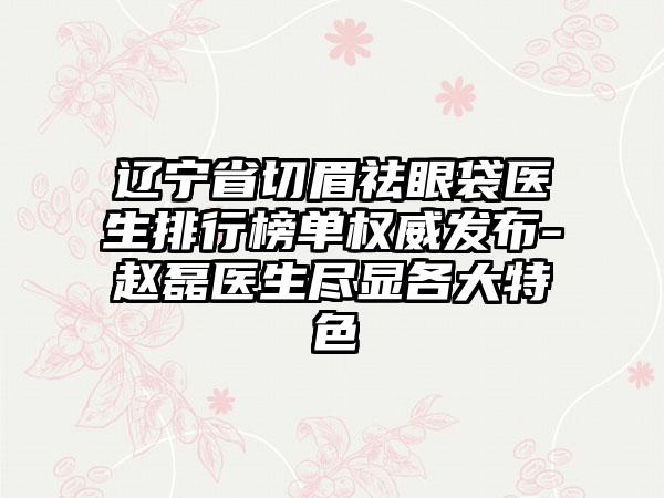 辽宁省切眉祛眼袋医生排行榜单权威发布-赵磊医生尽显各大特色