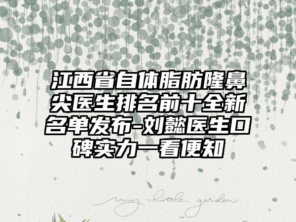 江西省自体脂肪隆鼻尖医生排名前十全新名单发布-刘懿医生口碑实力一看便知