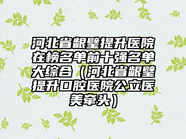 河北省龈璧提升医院在榜名单前十强名单大综合（河北省龈璧提升口腔医院公立医美牵头）