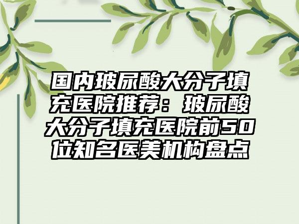 国内玻尿酸大分子填充医院推荐：玻尿酸大分子填充医院前50位知名医美机构盘点