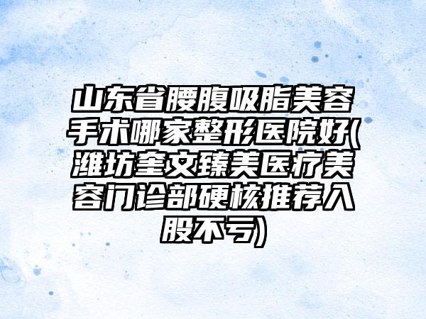 山东省腰腹吸脂美容手术哪家整形医院好(潍坊奎文臻美医疗美容门诊部硬核推荐入股不亏)