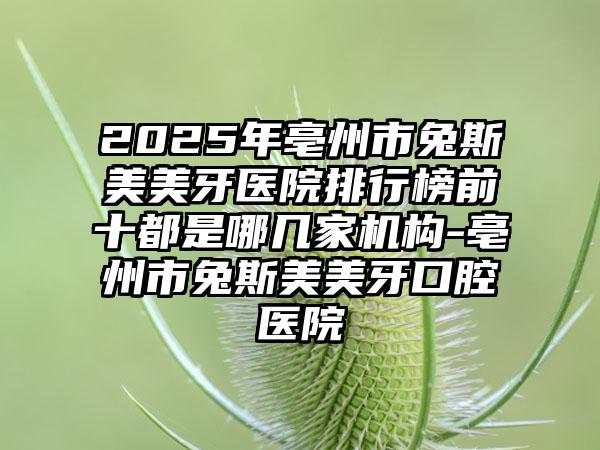 2025年亳州市兔斯美美牙医院排行榜前十都是哪几家机构-亳州市兔斯美美牙口腔医院