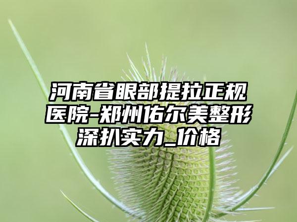 河南省眼部提拉正规医院-郑州佑尔美整形深扒实力_价格