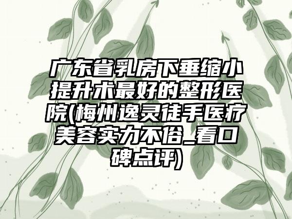 广东省乳房下垂缩小提升术最好的整形医院(梅州逸灵徒手医疗美容实力不俗_看口碑点评)