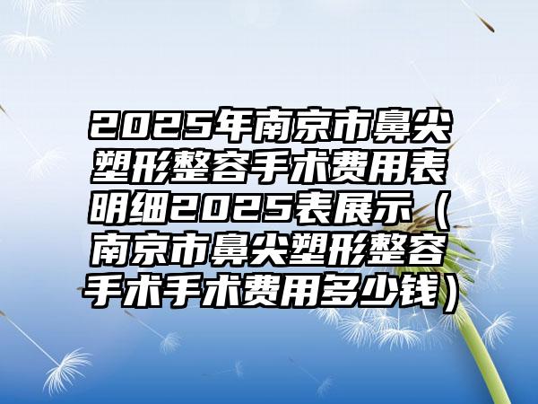 2025年南京市鼻尖塑形整容手术费用表明细2025表展示（南京市鼻尖塑形整容手术手术费用多少钱）