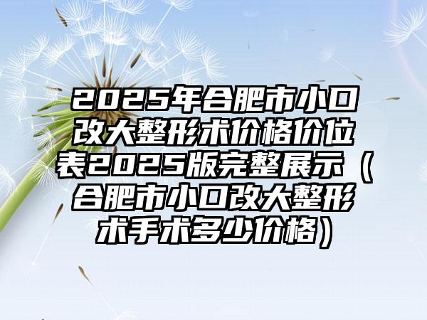 2025年合肥市小口改大整形术价格价位表2025版完整展示（合肥市小口改大整形术手术多少价格）